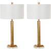 SAFAVIEH Lighting Collection Perri Farmhouse Gold/ Crystal Base 30-inch Bedroom Living Room Home Office Desk Nightstand Table Lamp Set of 2 (LED Bulbs Included)