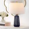 SAFAVIEH Lighting Collection Sawyer Modern Navy Blue Ceramic 24-inch Bedroom Living Room Home Office Desk Nightstand Table Lamp (LED Bulb Included)(Navy Blue)