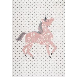 SAFAVIEH Carousel Kids Collection Area Rug – 5’3″ x 7’6″, Pink & Ivory, Non-Shedding & Easy Care, Ideal for High Traffic Areas for Boys & Girls in Playroom, Nursery, Bedroom (CRK163P)(Ivory Grey/Pink)