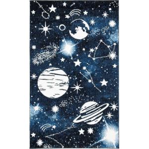 SAFAVIEH Carousel Kids Collection Area Rug – 6’7″ Square, Dark Blue & Light Blue, Non-Shedding & Easy Care, Ideal for High Traffic Areas for Boys & Girls in Playroom, Nursery, Bedroom (CRK122M)(Dark Blue/Light Blue)