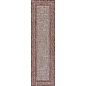 SAFAVIEH Courtyard Collection 8′ x 10′ Natural / Black CY8475 Indoor/ Outdoor Patio Backyard Mudroom Area Rug(Grey/Red)