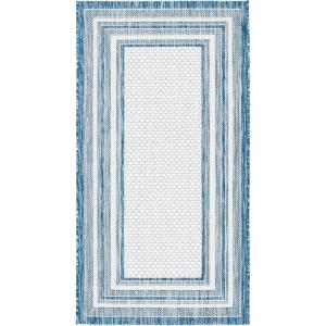 SAFAVIEH Courtyard Collection 8′ x 10′ Natural / Black CY8475 Indoor/ Outdoor Patio Backyard Mudroom Area Rug(Ivory/Navy)