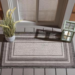 SAFAVIEH Courtyard Collection 8′ x 10′ Natural / Black CY8475 Indoor/ Outdoor Patio Backyard Mudroom Area Rug(Light Grey/Black)