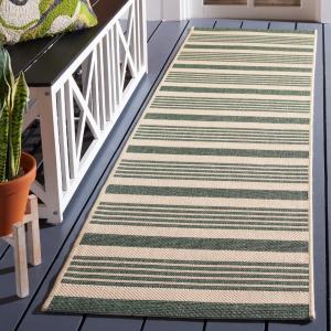 SAFAVIEH Courtyard Collection 8′ x 11′ Beige/Sweet Pea CY6062 Stripe Indoor/ Outdoor Waterproof Easy-Cleaning Patio Backyard Mudroom Area-Rug(Beige/Dark Green)