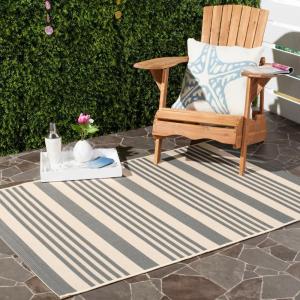 SAFAVIEH Courtyard Collection 8′ x 11′ Beige/Sweet Pea CY6062 Stripe Indoor/ Outdoor Waterproof Easy-Cleaning Patio Backyard Mudroom Area-Rug(Grey / Bone)