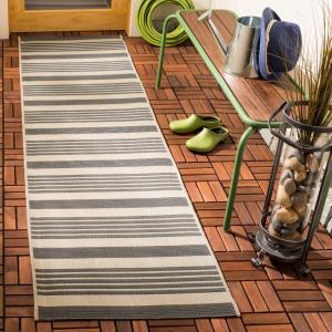 SAFAVIEH Courtyard Collection 8′ x 11′ Beige/Sweet Pea CY6062 Stripe Indoor/ Outdoor Waterproof Easy-Cleaning Patio Backyard Mudroom Area-Rug(Grey/Bone)