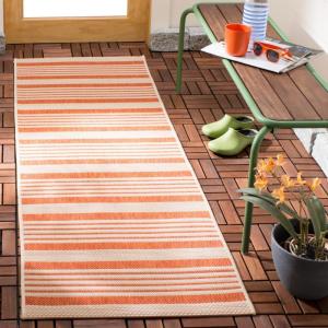 SAFAVIEH Courtyard Collection 8′ x 11′ Beige/Sweet Pea CY6062 Stripe Indoor/ Outdoor Waterproof Easy-Cleaning Patio Backyard Mudroom Area-Rug(Terracotta/Beige)