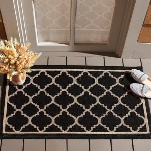 SAFAVIEH Courtyard Collection 8′ x 11′ Navy/Beige CY6918 Trellis Indoor/ Outdoor Splashproof Easy Scrubbing Patio Backyard Mudroom Area Rug(Black/Beige)