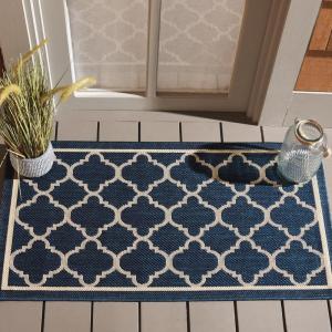 SAFAVIEH Courtyard Collection 8′ x 11′ Navy/Beige CY6918 Trellis Indoor/ Outdoor Splashproof Easy Scrubbing Patio Backyard Mudroom Area Rug(Navy/Beige)