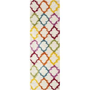 SAFAVIEH Kids Shag Collection Accent Rug – 4′ x 6′, Ivory & Multi, Rainbow Trellis Design, Non-Shedding & Easy Care, 2-inch Thick Ideal for High Traffic Areas in Foyer, Living Room, Bedroom (SGK569A)(Ivory/Multi)