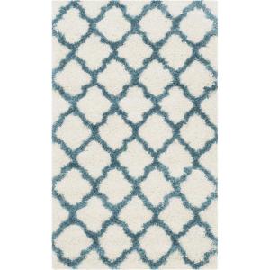 SAFAVIEH Kids Shag Collection Accent Rug – 4′ x 6′, Ivory & Multi, Rainbow Trellis Design, Non-Shedding & Easy Care, 2-inch Thick Ideal for High Traffic Areas in Foyer, Living Room, Bedroom (SGK569A)(Ivory/Blue)