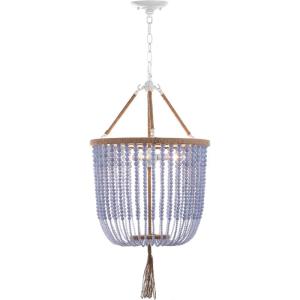 SAFAVIEH Lighting Collection – Angie Boho Farmhouse Cream 3-Light Beaded Adjustable Hanging Pendant Chandelier with Tassel, LED Bulbs Included (LIT4476A)(Blue)