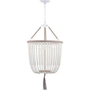 SAFAVIEH Lighting Collection – Angie Boho Farmhouse Cream 3-Light Beaded Adjustable Hanging Pendant Chandelier with Tassel, LED Bulbs Included (LIT4476A)(Cream)