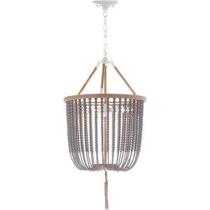 SAFAVIEH Lighting Collection – Angie Boho Farmhouse Cream 3-Light Beaded Adjustable Hanging Pendant Chandelier with Tassel, LED Bulbs Included (LIT4476A)(Gray)