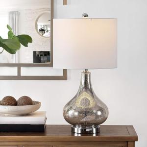 SAFAVIEH Lighting Collection – Brooks Modern Clear Glass 24-Inch Table Lamp, LED Bulb Included, Bedroom Living Room Home Office Nightstand Desk (TBL4254C)(Silver)