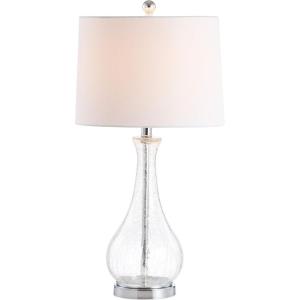 SAFAVIEH Lighting Collection – Finnley Modern Amber Crackle Glass 28-Inch Table Lamp, LED Bulb Included, Bedroom Living Room Home Office Nightstand Desk (TBL4206B)(Clear/Chrome)