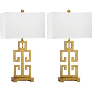 SAFAVIEH Lighting Collection – Greek Key Table Lamp Set of 2 – Antique Gold Metal Base with White Fabric Shade, LED Bulbs Included, 29-Inch Bedroom Living Room Desk Lamps (LIT4305A-SET2)(Antique Gold – Set of 2)