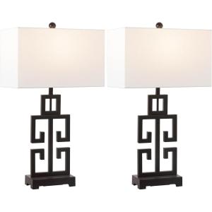 SAFAVIEH Lighting Collection – Greek Key Table Lamp Set of 2 – Antique Gold Metal Base with White Fabric Shade, LED Bulbs Included, 29-Inch Bedroom Living Room Desk Lamps (LIT4305A-SET2)(Oil Rub Bronze – Set of 2)