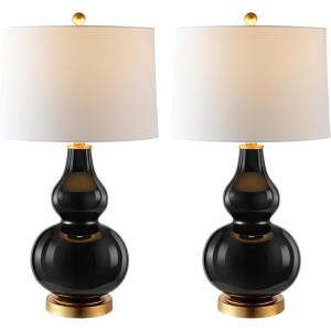 SAFAVIEH Lighting Collection – Karlen Set of 2 Black & Gold Leaf Double Gourd Glass Table Lamps, Modern Contemporary Design, LED Bulbs Included (TBL4223B-SET2)(Black/Gold – Set of 2)