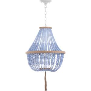 SAFAVIEH Lighting Collection – Lush Kristi Cream Beaded Boho Farmhouse 3-Light Pendant Chandelier with Tassel, Adjustable Hanging Ceiling Light (LIT4477B)(Blue)
