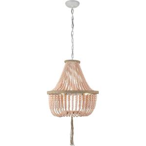 SAFAVIEH Lighting Collection – Lush Kristi Cream Beaded Boho Farmhouse 3-Light Pendant Chandelier with Tassel, Adjustable Hanging Ceiling Light (LIT4477B)(Blush)
