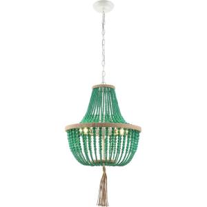 SAFAVIEH Lighting Collection – Lush Kristi Cream Beaded Boho Farmhouse 3-Light Pendant Chandelier with Tassel, Adjustable Hanging Ceiling Light (LIT4477B)(Green)
