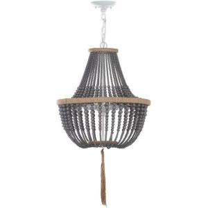 SAFAVIEH Lighting Collection – Lush Kristi Cream Beaded Boho Farmhouse 3-Light Pendant Chandelier with Tassel, Adjustable Hanging Ceiling Light (LIT4477B)(Gray)