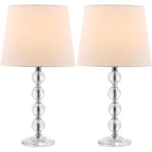 SAFAVIEH Lighting Collection – Nola Set of 2 Modern Glam Stacked Crystal Ball 16-Inch Table Lamps, LED Bulbs Included, Bedroom Living Room Home Office (LIT4123C-SET2)(Clear/White – Set of 2)
