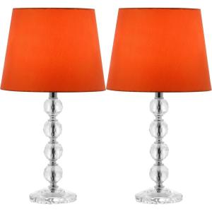 SAFAVIEH Lighting Collection – Nola Set of 2 Modern Glam Stacked Crystal Ball 16-Inch Table Lamps, LED Bulbs Included, Bedroom Living Room Home Office (LIT4123C-SET2)(Clear/Orange – Set of 2)