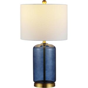 SAFAVIEH Lighting Collection – Novah Modern Blue Glass 26-Inch Table Lamp, LED Bulb Included, Bedroom Living Room Home Office Nightstand Desk (TBL4283B)(Blue)