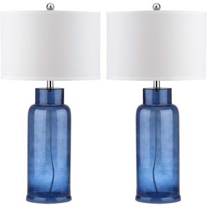 SAFAVIEH Lighting Collection – Set of 2 Glass Bottle Blue 30-Inch Table Lamps, LED Bulbs Included, Coastal Bedroom Living Room Home Office (LIT4157C-SET2)(Blue – Set of 2)