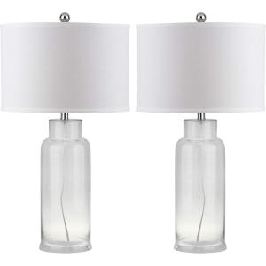 SAFAVIEH Lighting Collection – Set of 2 Glass Bottle Blue 30-Inch Table Lamps, LED Bulbs Included, Coastal Bedroom Living Room Home Office (LIT4157C-SET2)(Clear – Set of 2)