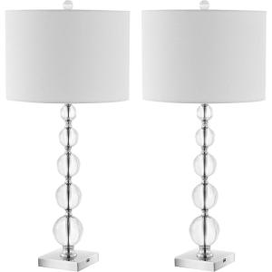 SAFAVIEH Lighting Collection – Set of 2 Liam Stacked Crystal Ball 29-Inch Table Lamps, LED Bulbs Included, Bedroom Living Room Home Office (LIT4112A-SET2)(Clear/Chrome)