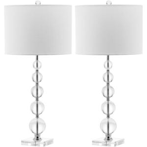 SAFAVIEH Lighting Collection – Set of 2 Liam Stacked Crystal Ball 29-Inch Table Lamps, LED Bulbs Included, Bedroom Living Room Home Office (LIT4112A-SET2)(Clear/White)