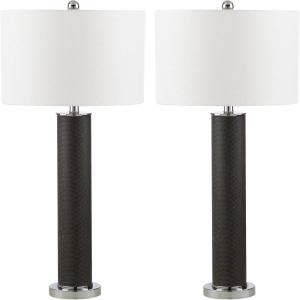 SAFAVIEH Lighting Collection – Set of 2 Ollie Modern Contemporary Cream Faux Woven Leather 32-Inch Table Lamps, LED Bulbs Included, Bedroom Living Room Home Office (LIT4404L-SET2)(Grey Faux Snakeskin – Set of 2)
