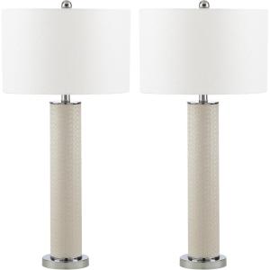SAFAVIEH Lighting Collection – Set of 2 Ollie Modern Contemporary Cream Faux Woven Leather 32-Inch Table Lamps, LED Bulbs Included, Bedroom Living Room Home Office (LIT4404L-SET2)(Cream Woven – Set of 2)