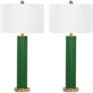 SAFAVIEH Lighting Collection – Set of 2 Ollie Modern Contemporary Cream Faux Woven Leather 32-Inch Table Lamps, LED Bulbs Included, Bedroom Living Room Home Office (LIT4404L-SET2)(Dark Green Woven – Set of 2)
