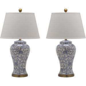 SAFAVIEH Lighting Collection – Spring Blossom Set of 2 Blue & White Floral Chinoiserie Table Lamps, 29-Inch Ceramic Lamps for Bedroom, Living Room, Home Office (LIT4170B-SET2)(Multi – Set of 2)