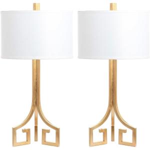 SAFAVIEH Lighting Collection Arabelle Modern Contemporary Greek Key Gold 28-inch Bedroom Living Room Home Office Desk Nightstand Table Lamp Set of 2 (LED Bulbs Included)