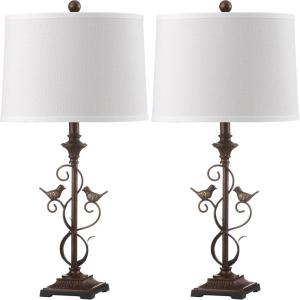SAFAVIEH Lighting Collection Birdsong Rustic Farmhouse Oil-Rubbed Bronze 28-inch Bedroom Living Room Home Office Desk Nightstand Table Lamp Set of 2 (LED Bulbs Included)