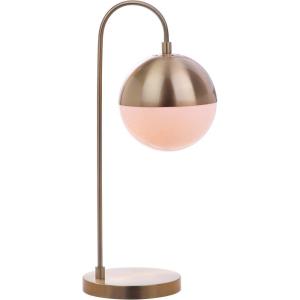 SAFAVIEH Lighting Collection Cappi Modern Black Orb 21-inch Bedroom Living Room Home Office Desk Dorm Study Nightstand Task Table Lamp (LED Bulb Included)(Brass)