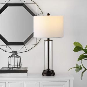 SAFAVIEH Lighting Collection Cassian Modern Contemporary Farmhouse Clear Glass 26-inch Bedroom Living Room Home Office Desk Nightstand Table Lamp (LED Bulb Included)(Clear/Bronze)