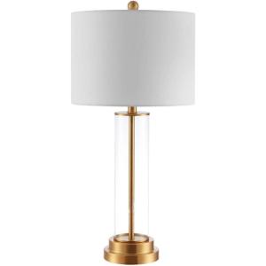 SAFAVIEH Lighting Collection Cassian Modern Contemporary Farmhouse Clear Glass 26-inch Bedroom Living Room Home Office Desk Nightstand Table Lamp (LED Bulb Included)(Clear/Brass)