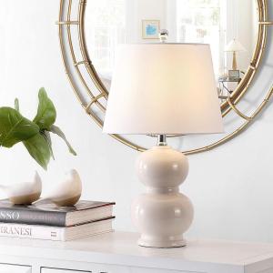 SAFAVIEH Lighting Collection Everlee Modern Contemporary Ivory Ceramic Double Gourd 22-inch Bedroom Living Room Home Office Desk Nightstand Table Lamp (LED Bulb Included)(Ivory)