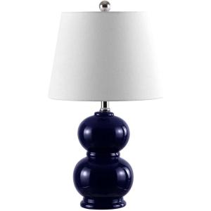 SAFAVIEH Lighting Collection Everlee Modern Contemporary Ivory Ceramic Double Gourd 22-inch Bedroom Living Room Home Office Desk Nightstand Table Lamp (LED Bulb Included)(Navy)