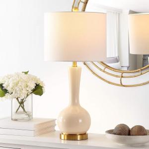 SAFAVIEH Lighting Collection Gaetna Modern Contemporary Navy Glass 27-inch Bedroom Living Room Home Office Desk Nightstand Table Lamp (LED Bulb Included)(Ivory)