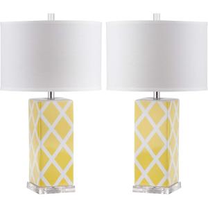 SAFAVIEH Lighting Collection Garden Lattice Trellis Modern Contemporary Navy 27-inch Bedroom Living Room Home Office Desk Nightstand Table Lamp Set of 2 (LED Bulbs Included)(Yellow – Set of 2)