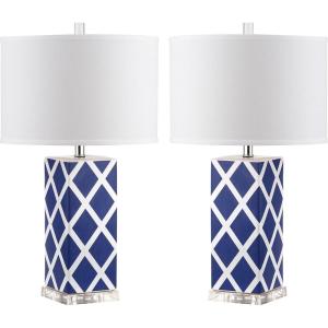 SAFAVIEH Lighting Collection Garden Lattice Trellis Modern Contemporary Navy 27-inch Bedroom Living Room Home Office Desk Nightstand Table Lamp Set of 2 (LED Bulbs Included)(Navy – Set of 2)