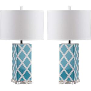 SAFAVIEH Lighting Collection Garden Lattice Trellis Modern Contemporary Navy 27-inch Bedroom Living Room Home Office Desk Nightstand Table Lamp Set of 2 (LED Bulbs Included)(Light Blue – Set of 2)