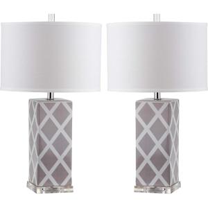 SAFAVIEH Lighting Collection Garden Lattice Trellis Modern Contemporary Navy 27-inch Bedroom Living Room Home Office Desk Nightstand Table Lamp Set of 2 (LED Bulbs Included)(Grey – Set of 2)